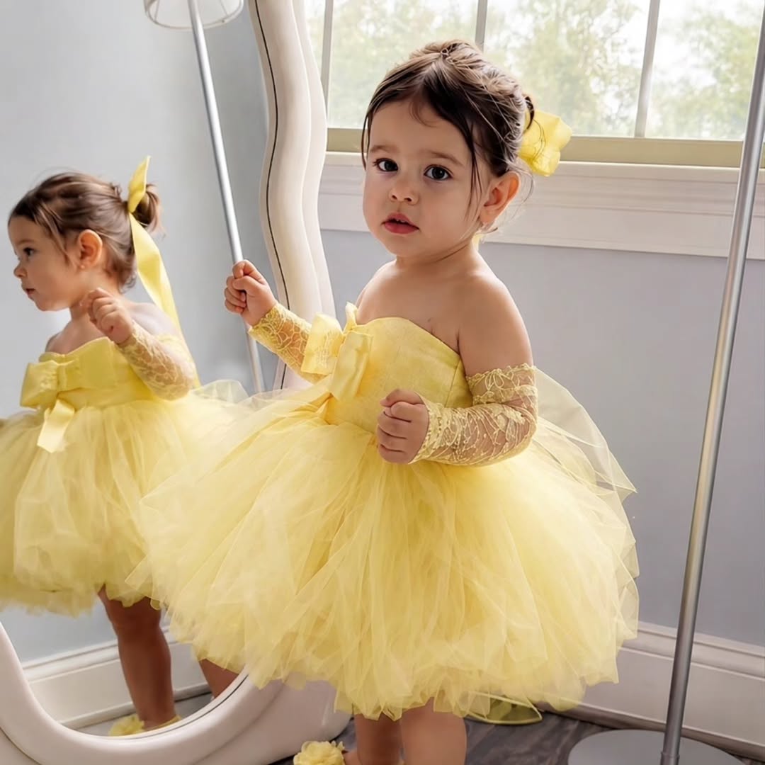 Embroidery Yellow Flower - Желтое платье принцессы для девочек на