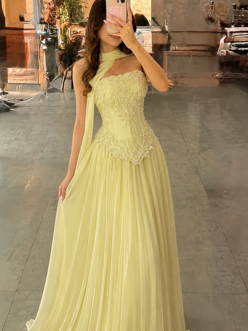 Embroidery Yellow Flower - Индивидуально изготовленное сексуальное желтое кружевное платье-корсет