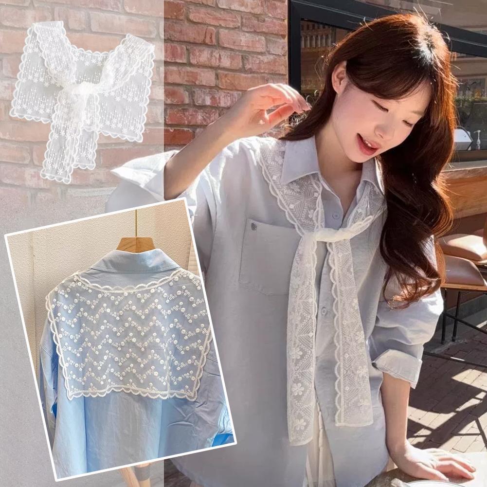 Embroidery Tshirt - Французская кружевная шаль-шарф для женщин: элегантный