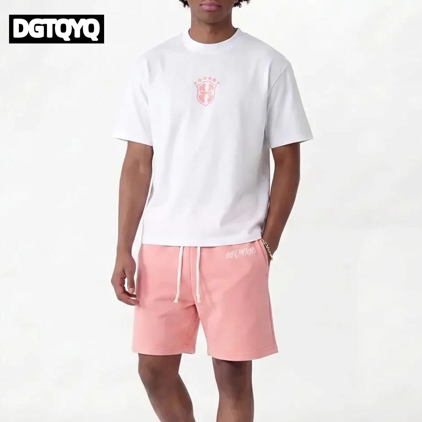 Embroidery Tshirt - Мужской летний комплект: новые розовые вышитые