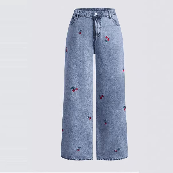 Embroidery Jeans Sakura - Женские джинсы из денима с эффектом