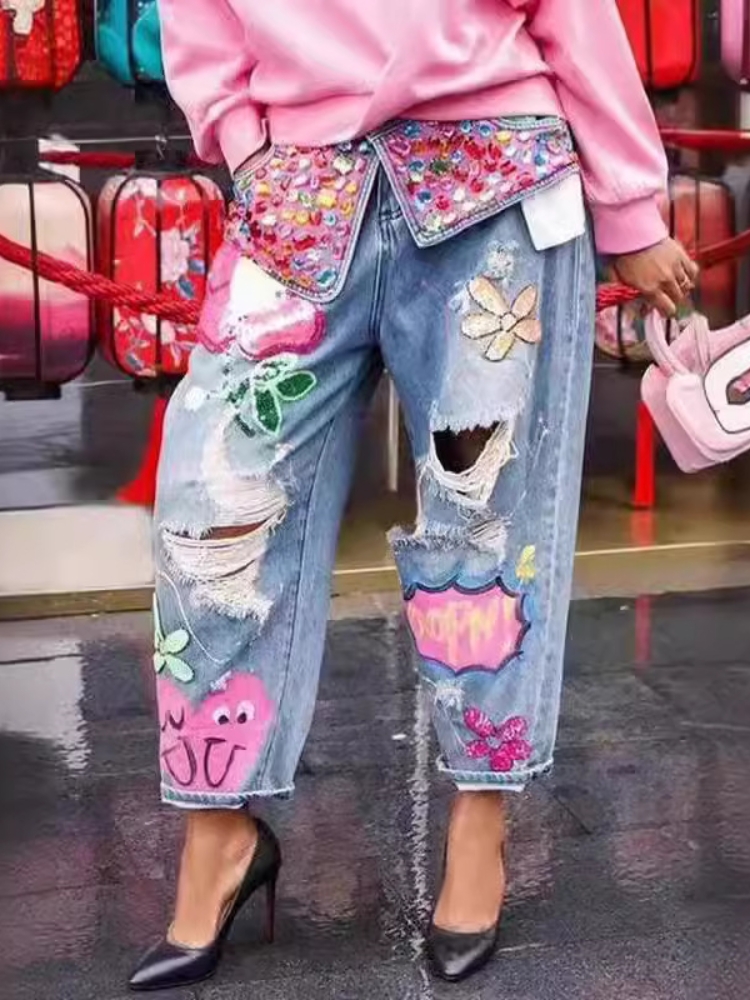 Шикарные женские весенние джин – обзор и цена Embroidery Jeans Sakura