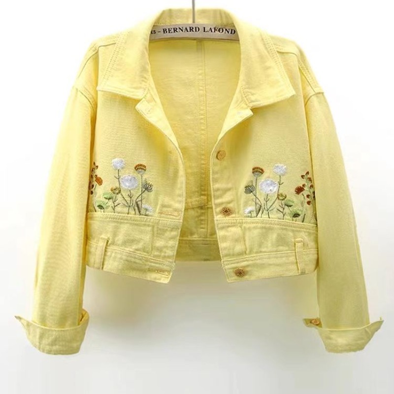 Женская короткая джинсовая кур – обзор и цена Embroidery Yellow Flower