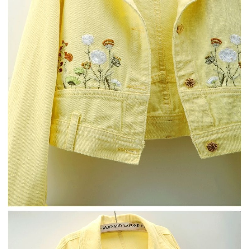 Женская короткая джинсовая кур – обзор и цена Embroidery Yellow Flower