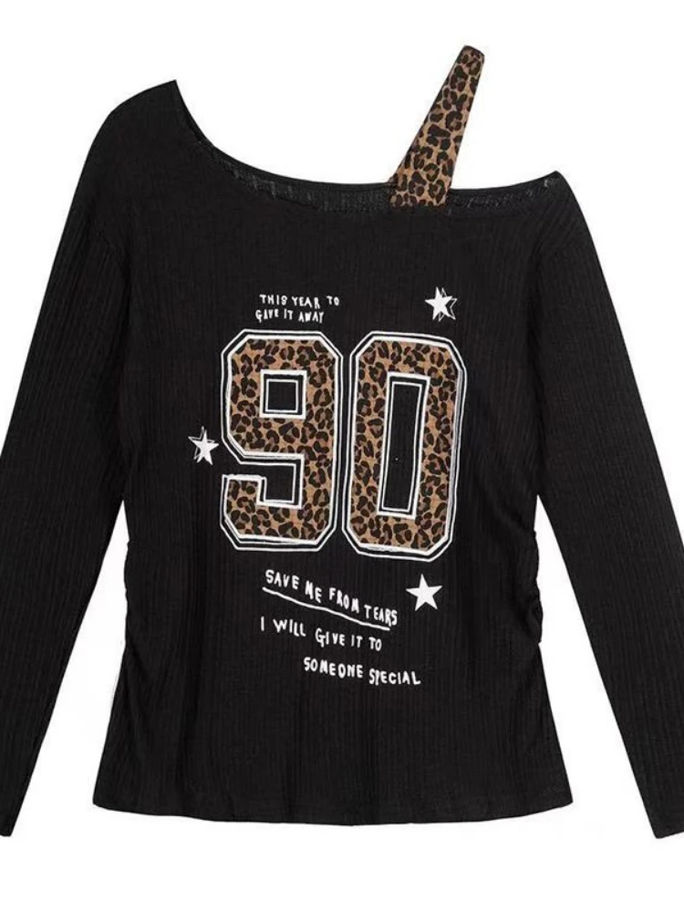Женская футболка Y2K с леопард – обзор и цена Embroidery Tshirt