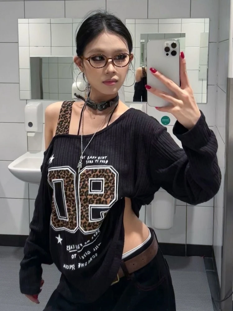 Женская футболка Y2K с леопард – обзор и цена Embroidery Tshirt