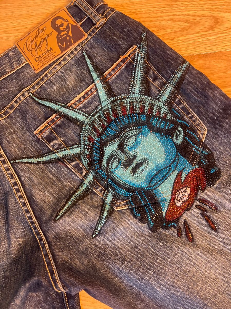 Y2k 2000-е годы Статуя Свободы – обзор и цена Embroidery Jeans Sakura
